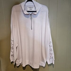 The Sweatshirt Project White Lace-Up Sleeve Half Zip Pullover Women’s, Size 3X